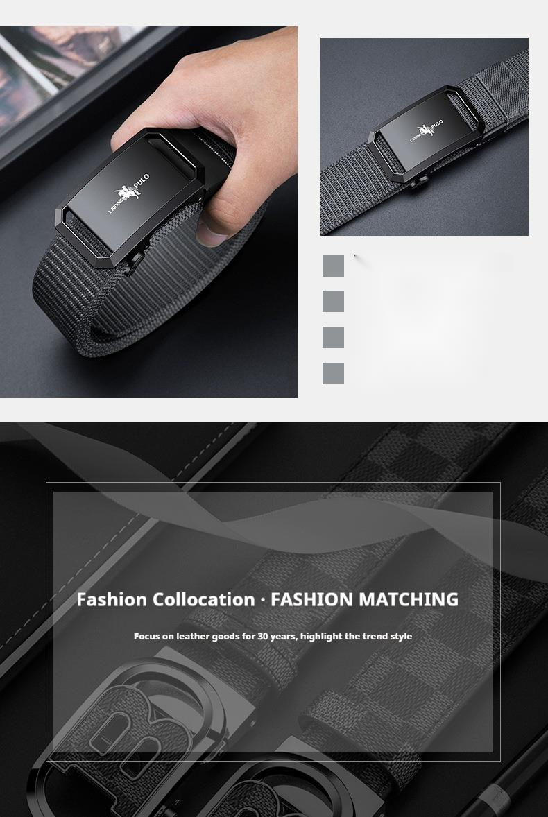 New Men's Belt With Canvas Business Automatic Buckle, Durable And Casual For Young People, High-end Nylon Belt, High-end Light Luxury Classic Style_voghion.com